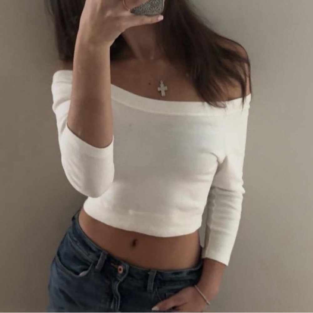 White Off-Shoulder Crop Top